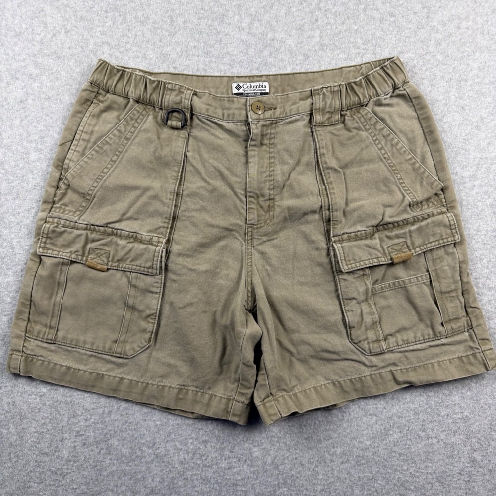 Columbia Cargo Shorts Mens Medium Khaki Tan Canvas Elastic Waist D-Ring